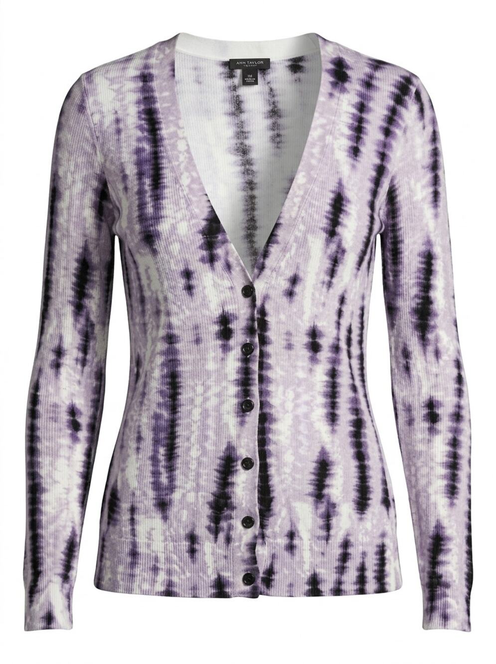 Ann Taylor Purple Tie-Dye Ribbed Knit V-Neck Cardigan Sweater Women Size XS